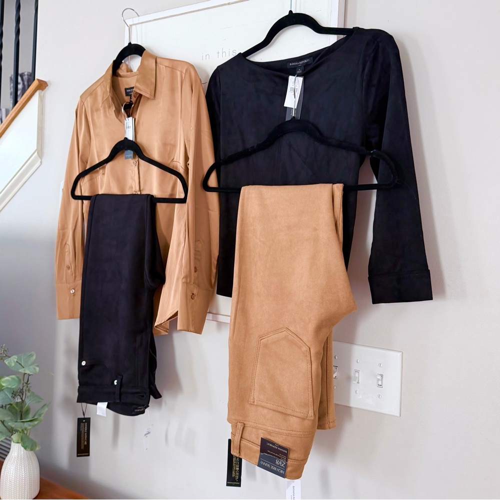 4 Piece Set Banana Republic Work Wear Lot Skinny High Rise Pants Silky Bow Top